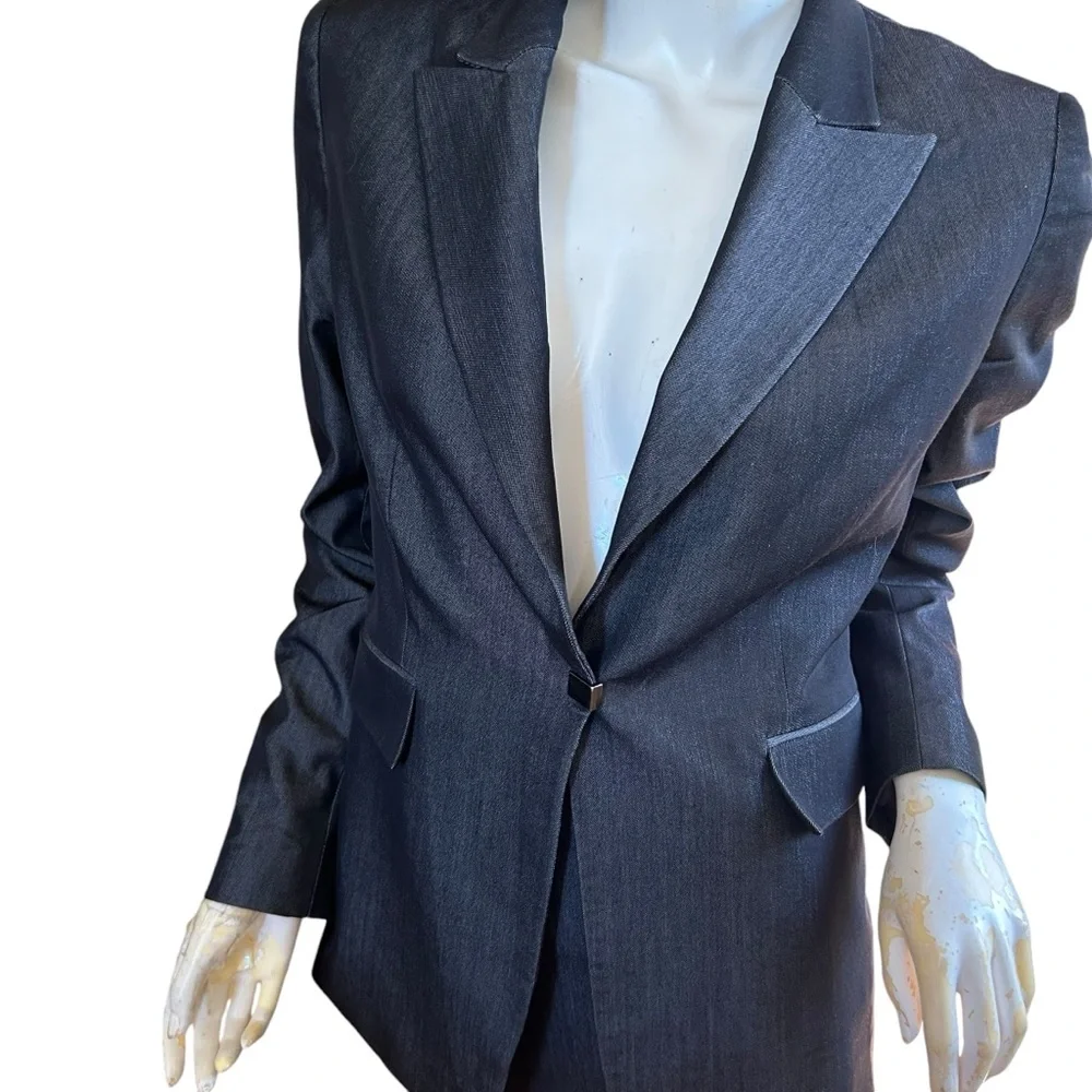 ❄️ 50% off winter Tahari slate 2 piece vintage Jackie O suit skirt jacket 6/8 - Picture 4 of 11